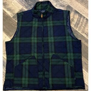 New Men's Crown & Ivy Green Blue Blackwatch Plaid Full Zip Quilted Vest Size XL